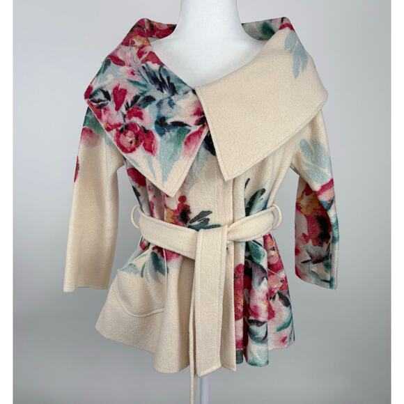 Anthropologie Sleeping on Snow Winter Blossom Boiled Wool Floral Jacket XS Cozy - Picture 2 of 13